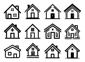 Real Estate House Icon Set – Minimal Line & Glyph Style Home, Building, Villa, Apartment, Property, and Architecture Symbols Collection