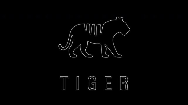 Tiger outline animal silhouette in minimal white line style