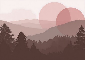 Geometric landscape with mountains and forest
