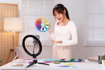 Asian Woman Explaining Personal Color Analysis Consultation Online Coaching Service Using Color...