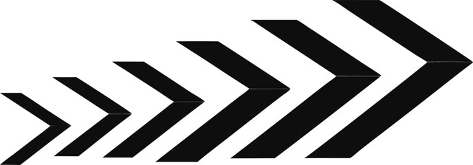 Abstract geometric progression of black arrows silhouette isolated on transparent background