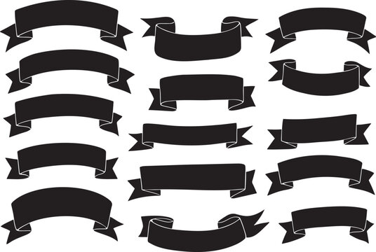Black silhouette ribbon banner collection with curved and straight vintage styles