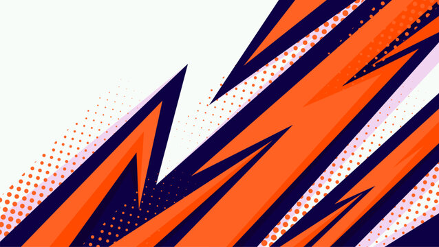
Dynamic orange halftone sports background with sharp lightning shapes