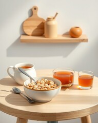 Healthy and Delicious Breakfast Cereal, Tea, and Juice