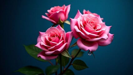 Obraz premium Vibrant Pink Roses with Water Drops on Teal
