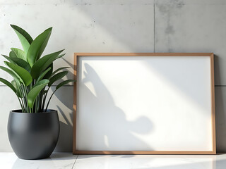 A modern home interior features a green plant in a pot by the window, complementing the room's design and wooden floor