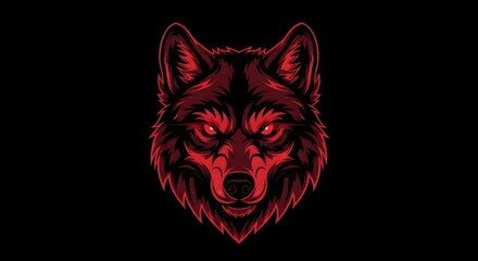 Obraz premium A fierce, crimson-colored wolf's head stares intently from a black background.