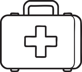 Simple First Aid Kit Outline with a Handle and a Red Cross Symbol on the Front