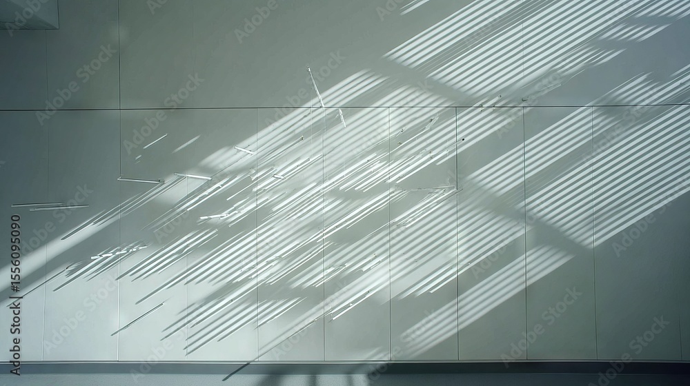 Poster abstract composition of shadows cast on a white wall, creating dynamic lines and patterns, showcasin