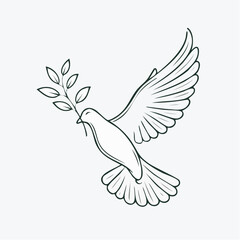 Fototapeta premium Elegant outline of a dove holding an olive branch represents peace and serenity for logo designs and spiritual themes.