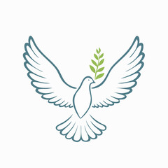 Graceful dove soars with an olive branch, ideal for peace symbols or elegant nature-themed designs emphasizing serenity and hope.