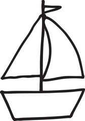 Simple Black and White Line Drawing of a Sailboat with Two Sails and a Small Flag on Top