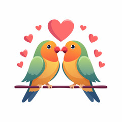 Charming pair of lovebirds sitting on a branch with hearts, a delightful graphic for Valentine's Day, romance, and springtime designs.