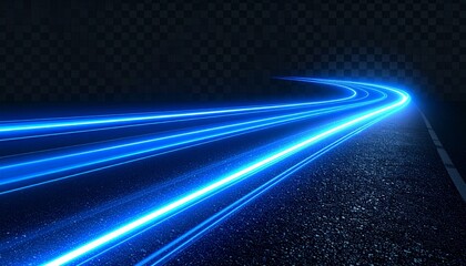 Blue Light trail with curved motion and glowing line over dark road.