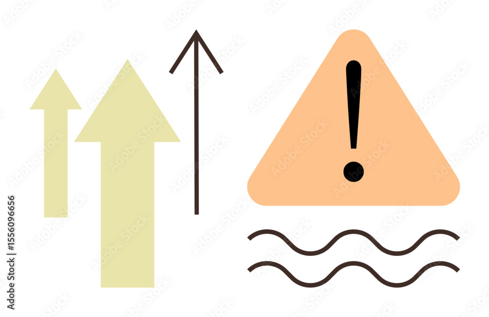 Aufkleber arrows pointing upward beside a warning triangle with an exclamation mark and wavy lines. ideal for 