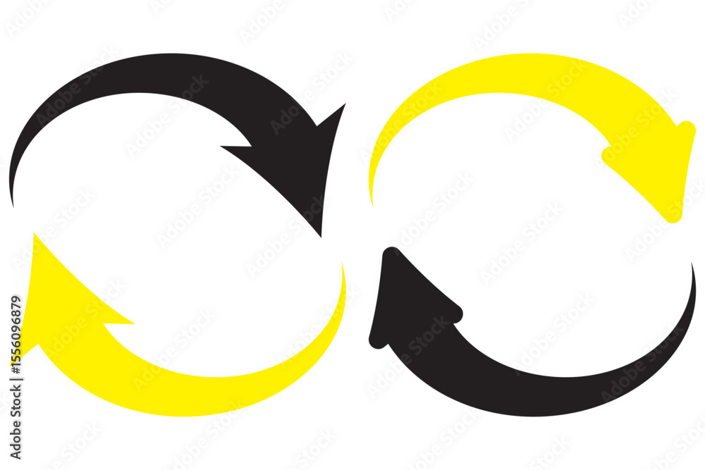 Poster set of circle arrows rotating on white background. refresh, reload, recycle, loop rotation sign coll