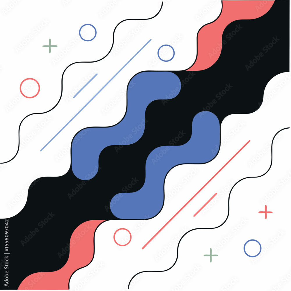Poster abstract background with colorful waves and geometric shapes creates vibrant visual experience