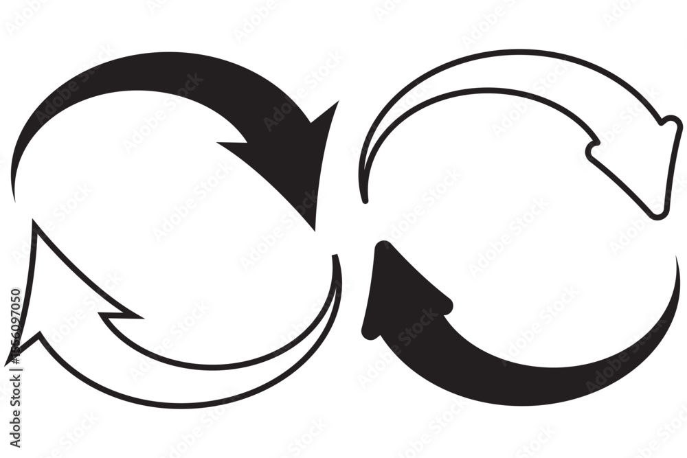Poster set of circle arrows rotating on white background. refresh, reload, recycle, loop rotation sign coll