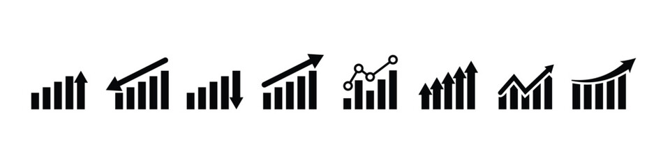 Growing Graph Icons Set – Business, Finance, and Growth Indicators Vector Icons for Charts, Analytics, and Reports
