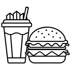 Flat style vector illustration of a classic fast food meal with burger fries and drink
