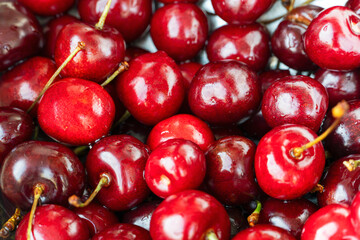 Sweet ripe red cherries backgrounds, summer season