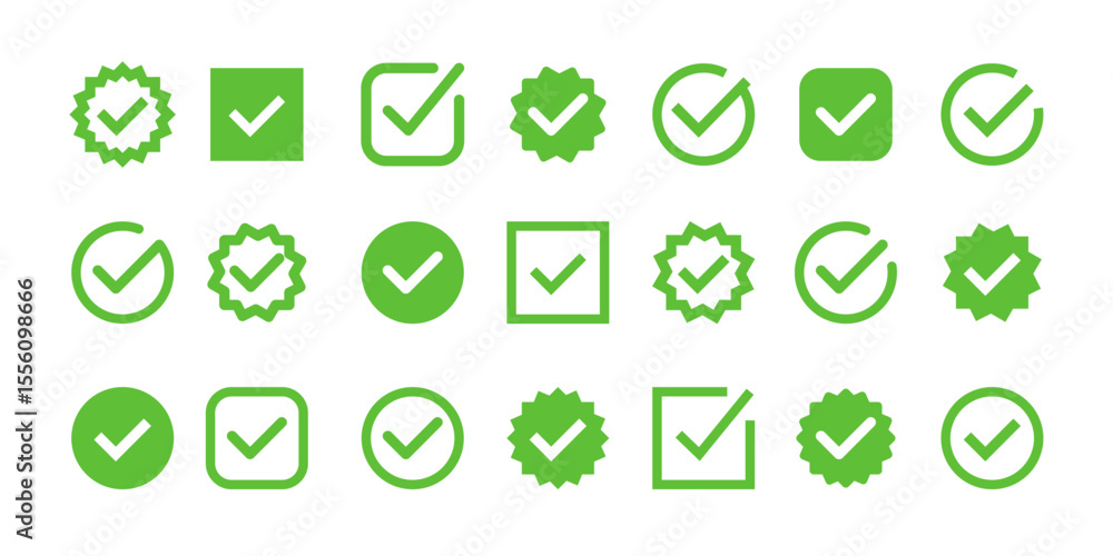 Poster checkmark icon set, approved symbol, checked checkbox mark, confirmation - vector symbol editable li