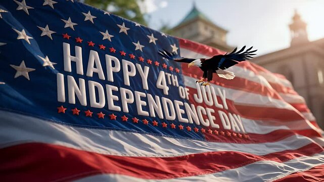 American flag with bald eagle in flight 4th of july independence day