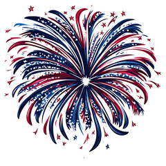 Fourth of July fireworks burst illustration, patriotic theme, transparent background.