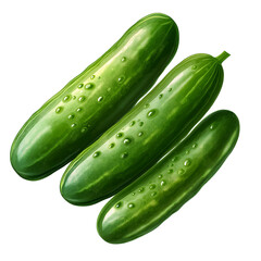 Fresh Green Cucumbers Isolated on Transparent Background
