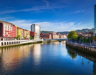 scenic bilbao riverside with historic and modern architecture