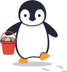 Fototapeta premium Cute penguin character illustration holding a red bucket