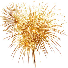 Golden firework burst symbolizing celebration, transparent background.