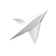Paper airplane in white, slightly tilted in motion, isolated on transparent background.