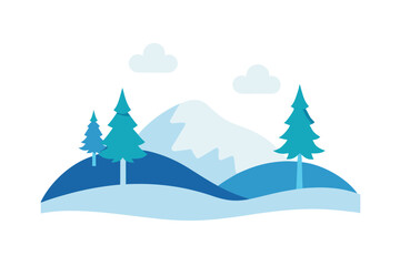 Serene Winter Landscape Snowy Mountains and Evergreen Trees