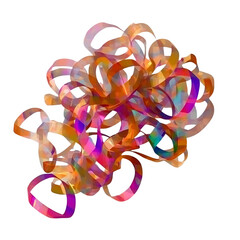Party confetti streamers curled up, colorful and festive, isolated on transparent background.
