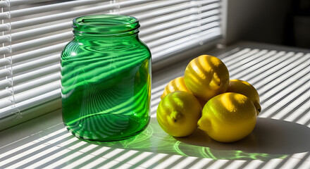 Verdant Jar and Sunny Lemons on a Windowsill