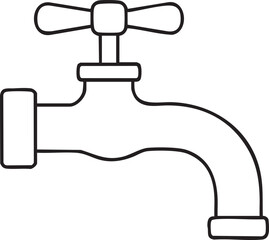 Simple Line Drawing of a Classic Water Faucet with a Cross Handle on a White Background