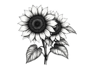 Summer sunflower seed packet, vintage garden decor, hand-drawn floral motif, black sketch style, old engraving style, sunny day icon, rustic botanical illustration, floral art print