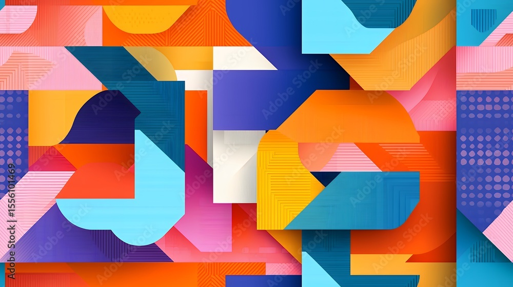 Poster vibrant abstract geometric pattern with colorful shapes and bold textures