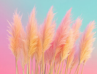 Photorealistic pink pampas grass on soft pink background in high resolution HD