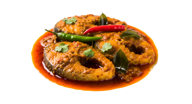 Spicy Fish Curry Recipe: Cooking Delicious Fish in Savory Sauce with Transparent Background