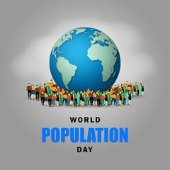 World Population Day with Globe Surrounded by Diverse Crowd