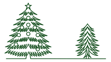 Obraz premium Green christmas tree line art style vector illustration