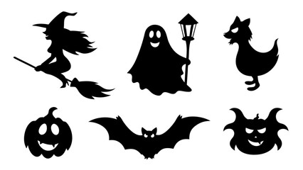 Set of silhouette halloween item