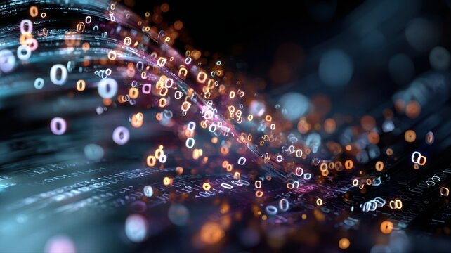 Floating binary code and glowing particle background