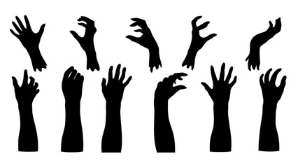 Set of doodle zombie hands silhouette.