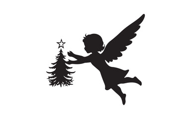 Fototapeta premium christmas vector illustration of a silhouette of angel