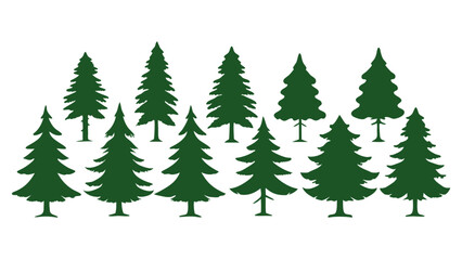 Obraz premium A row of evergreen tree silhouettes in various sizes