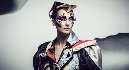 Avant-Garde Woman in Artistic Costume and Makeup