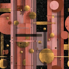 seamless background texture vibrant and bold retrofuturism showcases geometric shapes in warm hues with metallic elements, designed for application designs generative ai